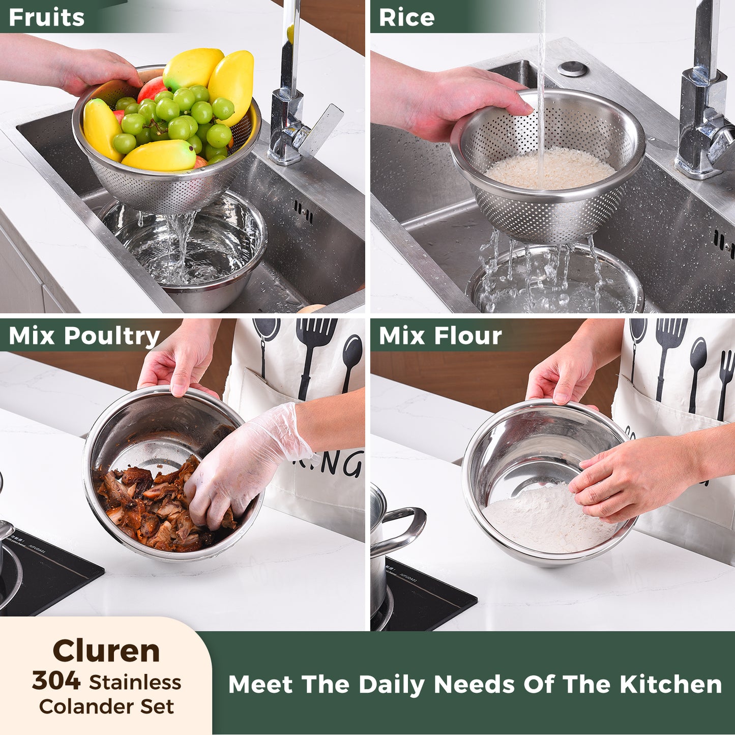 304 Stainless Steel Colander and Bowl Set (6.0QT)