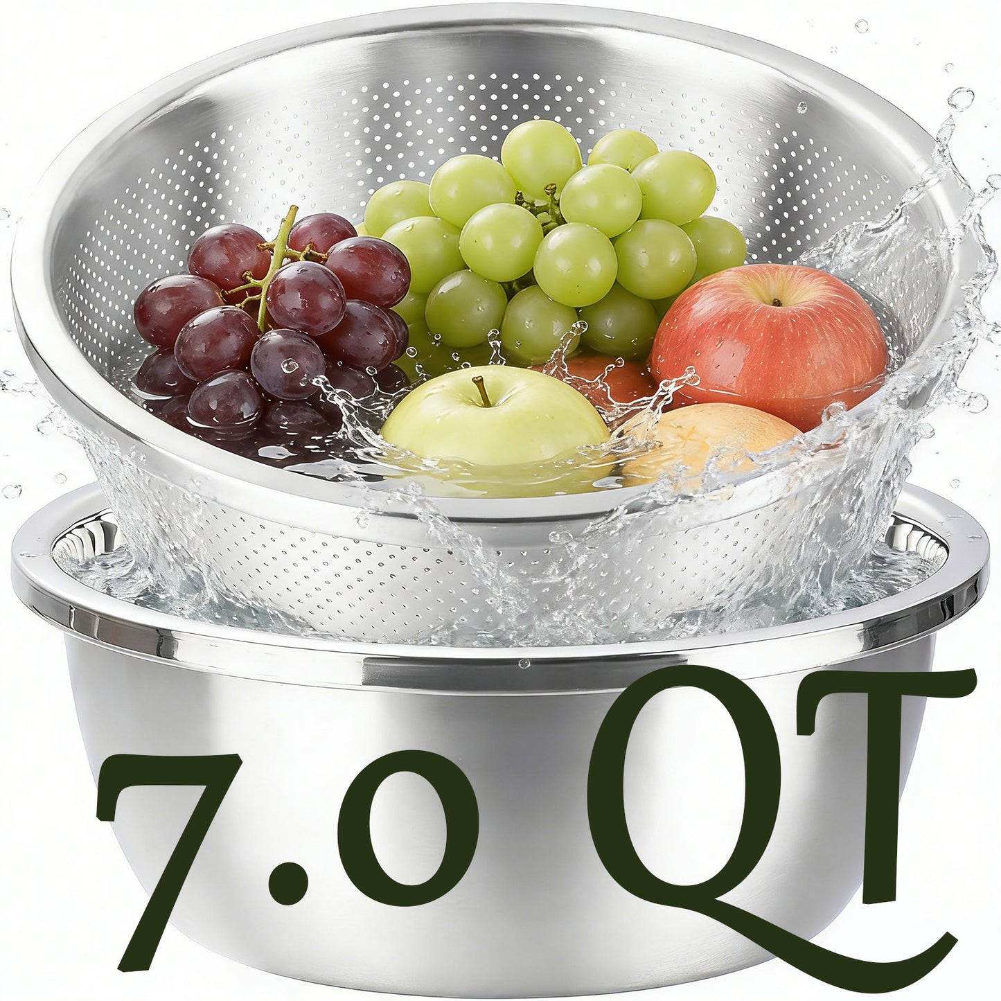 304 Stainless Steel Colander and Bowl Set (7.0QT)
