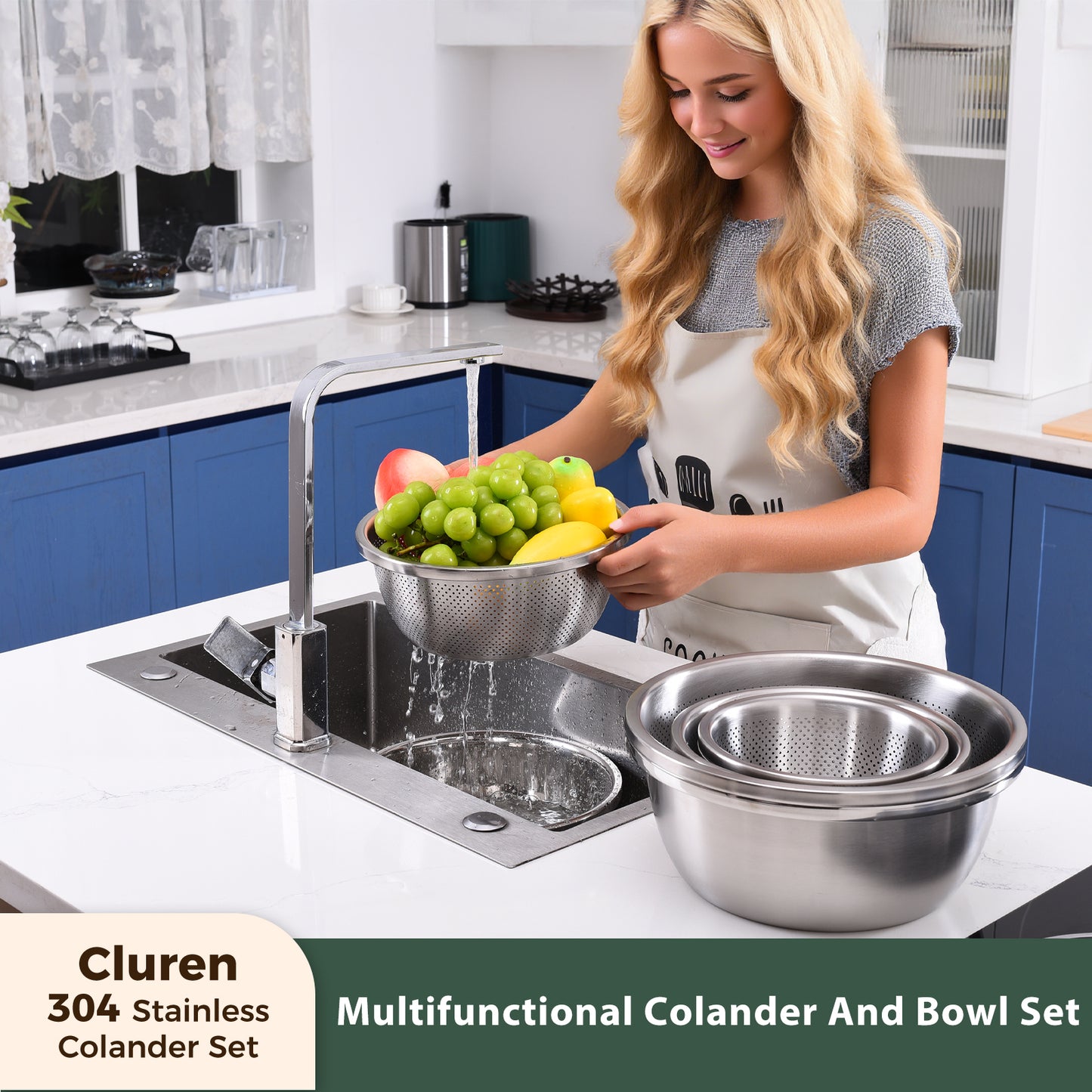 304 Stainless Steel Colander and Bowl Set (7.0QT)